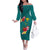 Aloha Kanaka Maoli Hawaii Flowers Family Matching Off The Shoulder Long Sleeve Dress and Hawaiian Shirt With Polynesian Pattern Teal Color