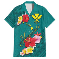 Aloha Kanaka Maoli Hawaii Flowers Family Matching Puletasi and Hawaiian Shirt With Polynesian Pattern Teal Color LT03 Dad's Shirt - Short Sleeve Teal - Polynesian Pride