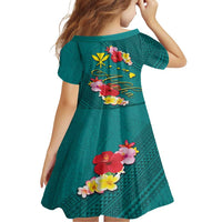 Aloha Kanaka Maoli Hawaii Flowers Family Matching Summer Maxi Dress and Hawaiian Shirt With Polynesian Pattern Teal Color LT03 - Polynesian Pride