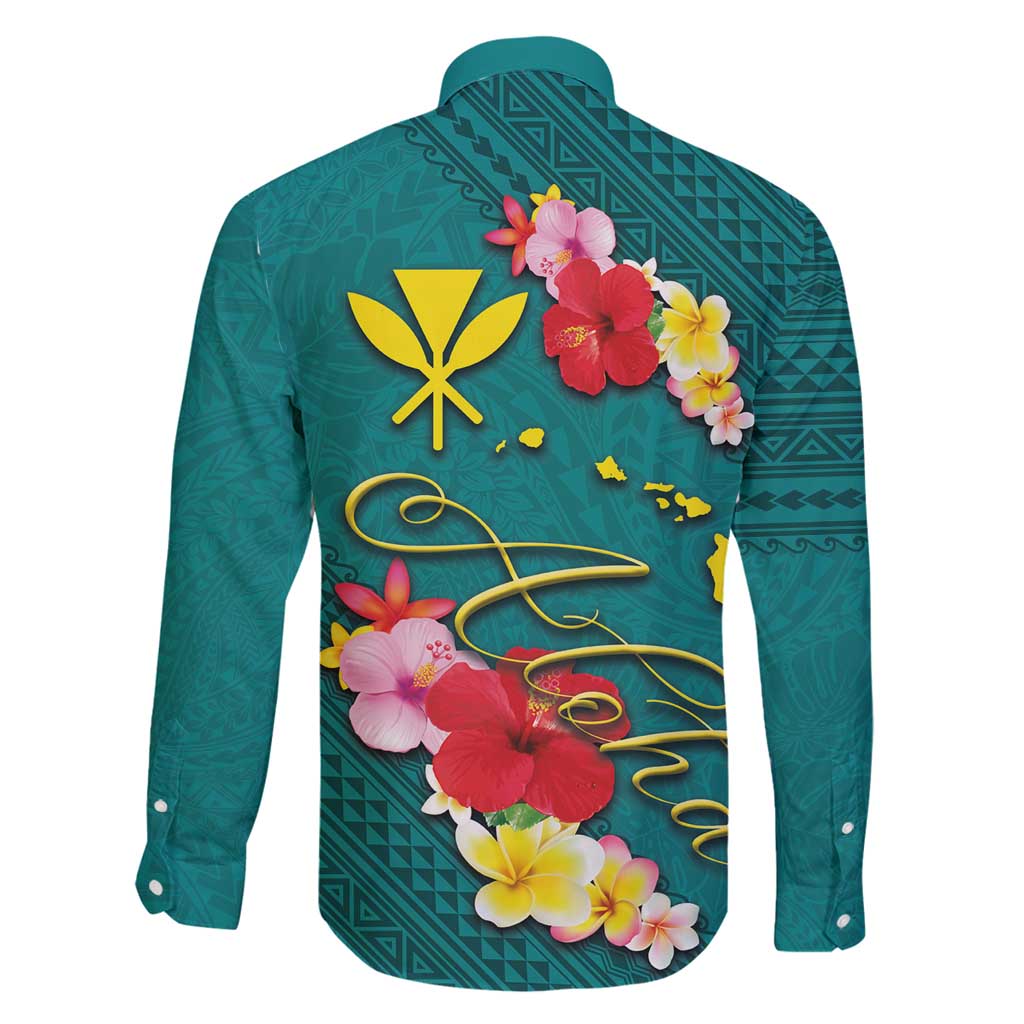 Aloha Kanaka Maoli Hawaii Flowers Family Matching Summer Maxi Dress and Hawaiian Shirt With Polynesian Pattern Teal Color LT03 - Polynesian Pride