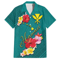 Aloha Kanaka Maoli Hawaii Flowers Family Matching Tank Maxi Dress and Hawaiian Shirt With Polynesian Pattern Teal Color LT03 Dad's Shirt - Short Sleeve Teal - Polynesian Pride