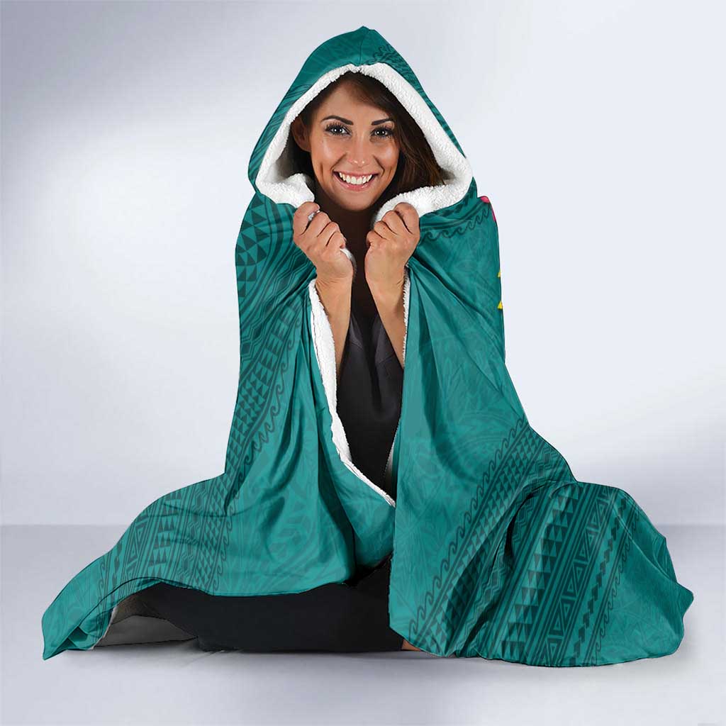 Aloha Kanaka Maoli Hawaii Flowers Hooded Blanket With Polynesian Pattern Teal Color LT03 - Polynesian Pride