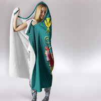 Aloha Kanaka Maoli Hawaii Flowers Hooded Blanket With Polynesian Pattern Teal Color LT03 - Polynesian Pride
