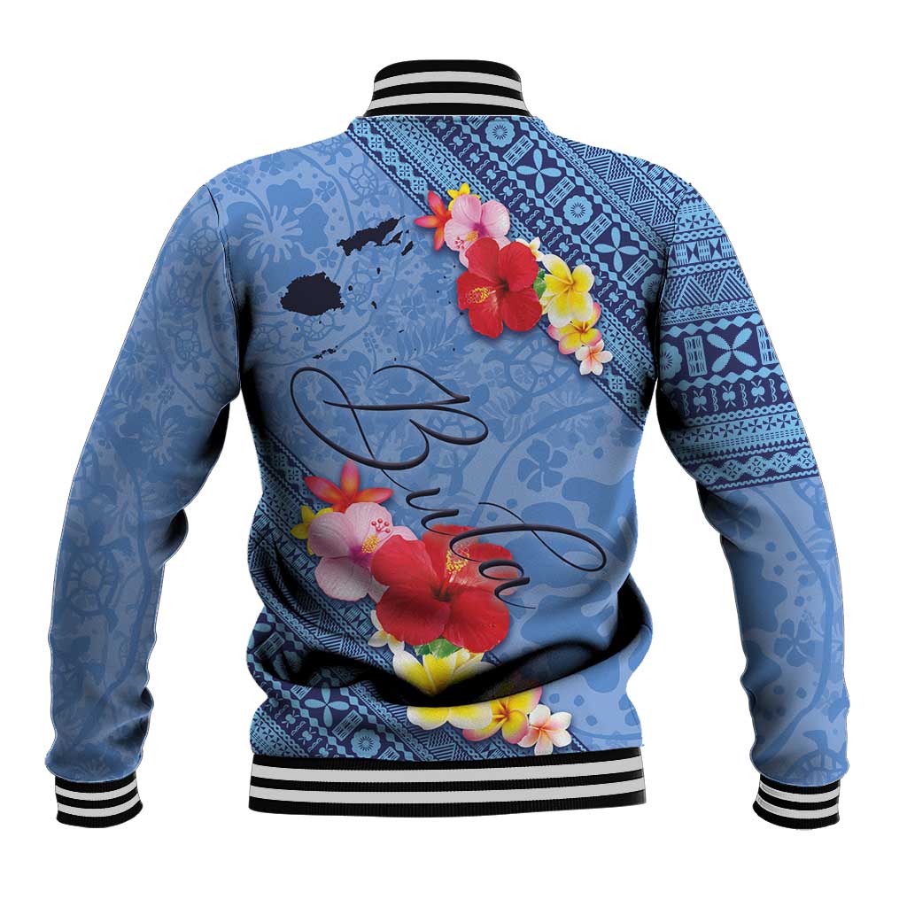 Bula Fiji Hibiscus and Plumeria Flowers Baseball Jacket Tapa Tattoo Polynesian Pattern