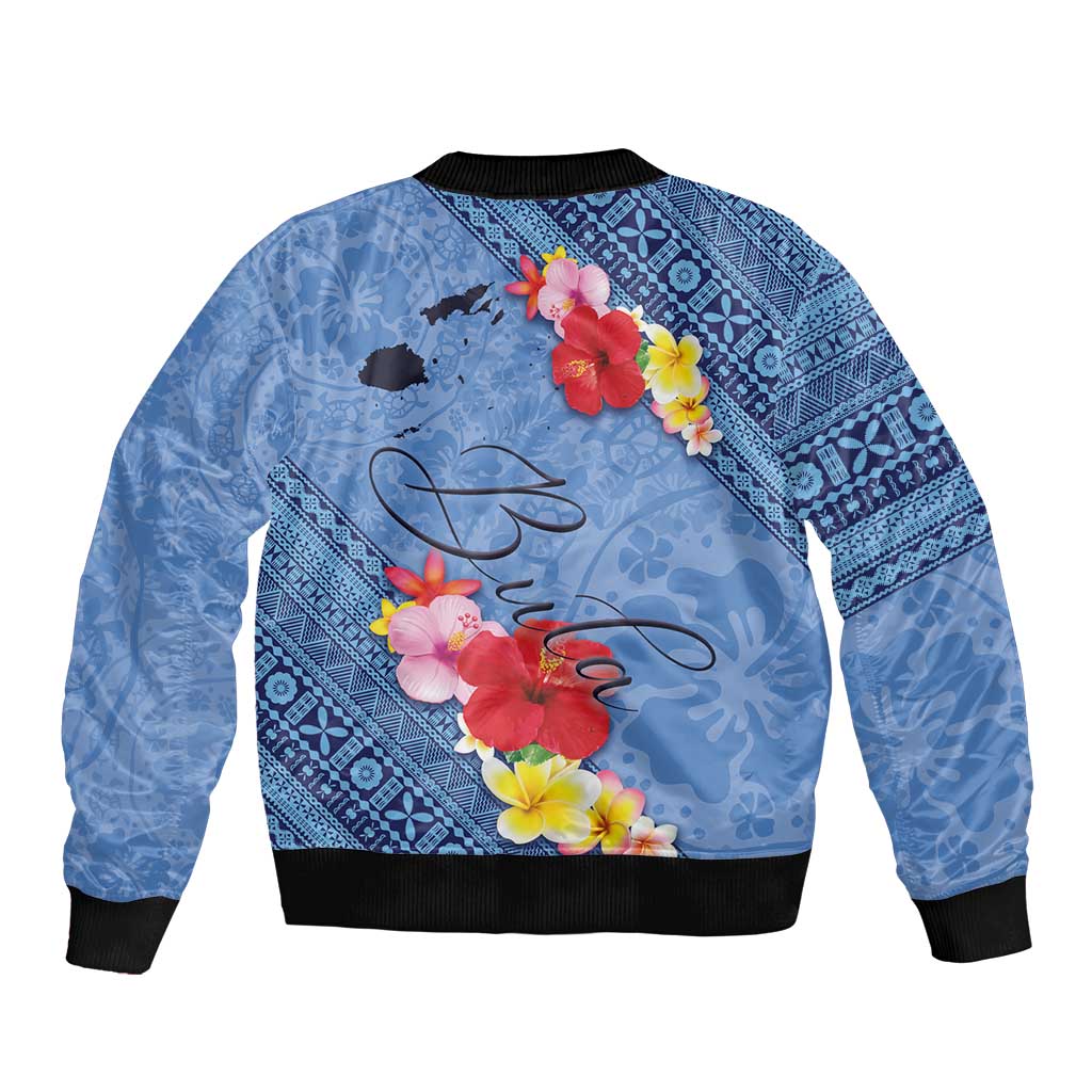Bula Fiji Hibiscus and Plumeria Flowers Bomber Jacket Tapa Tattoo Polynesian Pattern
