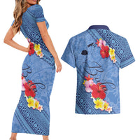 Bula Fiji Hibiscus and Plumeria Flowers Couples Matching Short Sleeve Bodycon Dress and Hawaiian Shirt Tapa Tattoo Polynesian Pattern LT03 - Polynesian Pride
