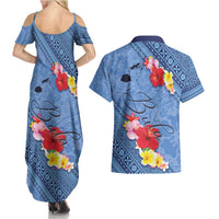 Bula Fiji Hibiscus and Plumeria Flowers Couples Matching Summer Maxi Dress and Hawaiian Shirt Tapa Tattoo Polynesian Pattern LT03 - Polynesian Pride