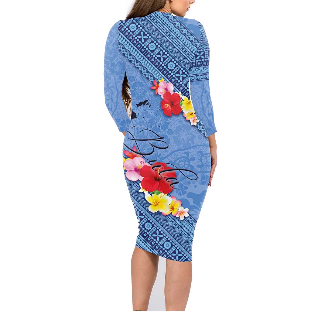 Bula Fiji Hibiscus and Plumeria Flowers Family Matching Long Sleeve Bodycon Dress and Hawaiian Shirt Tapa Tattoo Polynesian Pattern LT03 - Polynesian Pride