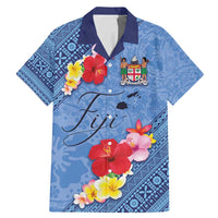 Bula Fiji Hibiscus and Plumeria Flowers Family Matching Mermaid Dress and Hawaiian Shirt Tapa Tattoo Polynesian Pattern LT03 Dad's Shirt - Short Sleeve Blue - Polynesian Pride