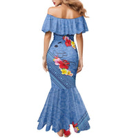 Bula Fiji Hibiscus and Plumeria Flowers Family Matching Mermaid Dress and Hawaiian Shirt Tapa Tattoo Polynesian Pattern LT03 - Polynesian Pride