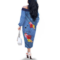 Bula Fiji Hibiscus and Plumeria Flowers Family Matching Off The Shoulder Long Sleeve Dress and Hawaiian Shirt Tapa Tattoo Polynesian Pattern LT03 - Polynesian Pride