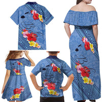 Bula Fiji Hibiscus and Plumeria Flowers Family Matching Off Shoulder Maxi Dress and Hawaiian Shirt Tapa Tattoo Polynesian Pattern LT03 - Polynesian Pride
