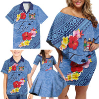Bula Fiji Hibiscus and Plumeria Flowers Family Matching Off Shoulder Short Dress and Hawaiian Shirt Tapa Tattoo Polynesian Pattern LT03 - Polynesian Pride