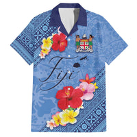Bula Fiji Hibiscus and Plumeria Flowers Family Matching Puletasi and Hawaiian Shirt Tapa Tattoo Polynesian Pattern LT03 Dad's Shirt - Short Sleeve Blue - Polynesian Pride