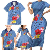 Bula Fiji Hibiscus and Plumeria Flowers Family Matching Short Sleeve Bodycon Dress and Hawaiian Shirt Tapa Tattoo Polynesian Pattern LT03 - Polynesian Pride