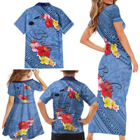 Bula Fiji Hibiscus and Plumeria Flowers Family Matching Short Sleeve Bodycon Dress and Hawaiian Shirt Tapa Tattoo Polynesian Pattern LT03 - Polynesian Pride