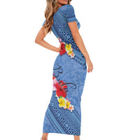 Bula Fiji Hibiscus and Plumeria Flowers Family Matching Short Sleeve Bodycon Dress and Hawaiian Shirt Tapa Tattoo Polynesian Pattern LT03 - Polynesian Pride