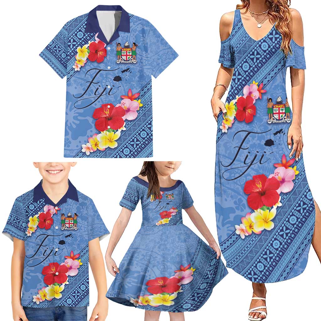 Bula Fiji Hibiscus and Plumeria Flowers Family Matching Summer Maxi Dress and Hawaiian Shirt Tapa Tattoo Polynesian Pattern LT03 - Polynesian Pride