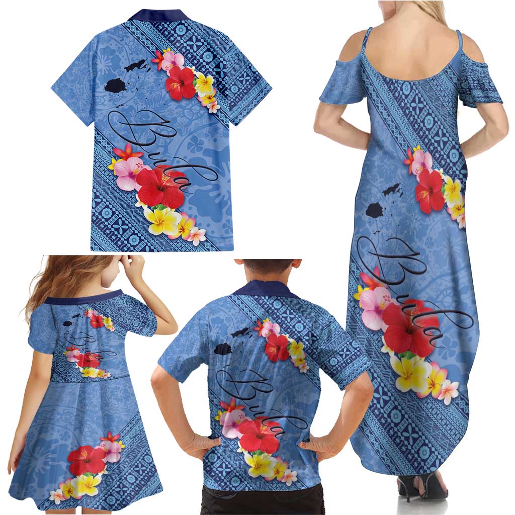 Bula Fiji Hibiscus and Plumeria Flowers Family Matching Summer Maxi Dress and Hawaiian Shirt Tapa Tattoo Polynesian Pattern LT03 - Polynesian Pride