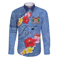 Bula Fiji Hibiscus and Plumeria Flowers Family Matching Tank Maxi Dress and Hawaiian Shirt Tapa Tattoo Polynesian Pattern LT03 Dad's Shirt - Long Sleeve Blue - Polynesian Pride