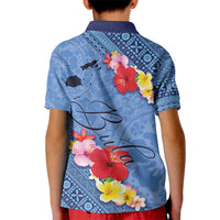 Bula Fiji Hibiscus and Plumeria Flowers Kid Polo Shirt Tapa Tattoo Polynesian Pattern
