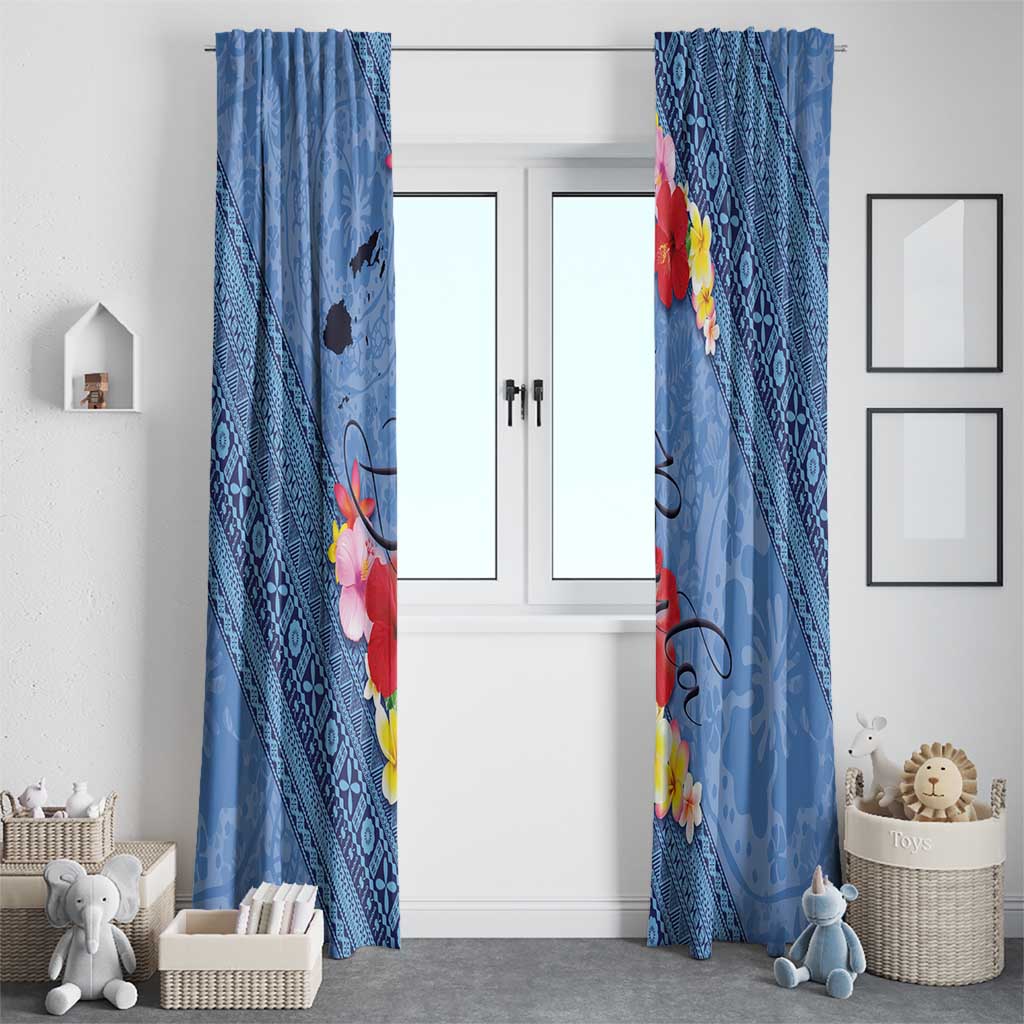 Bula Fiji Hibiscus and Plumeria Flowers Window Curtain Tapa Tattoo Polynesian Pattern