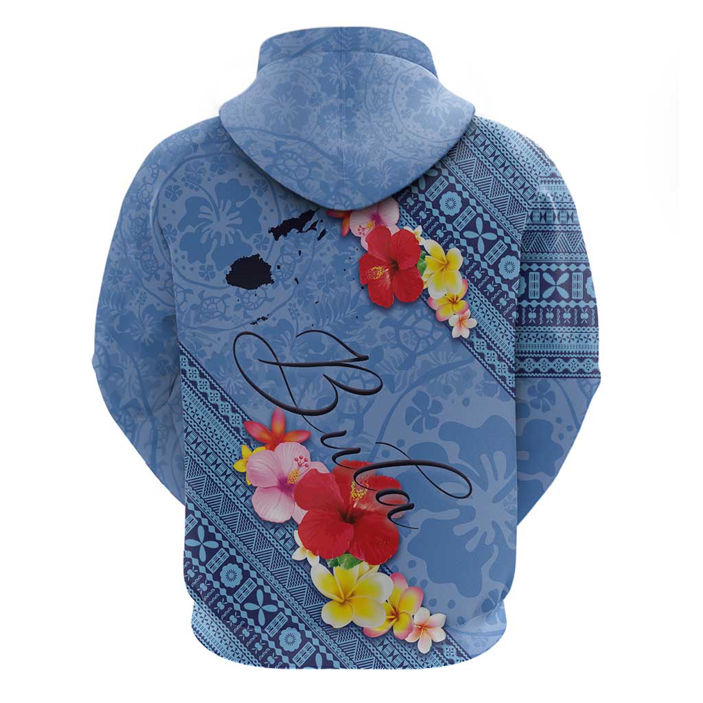 Bula Fiji Hibiscus and Plumeria Flowers Zip Hoodie Tapa Tattoo Polynesian Pattern