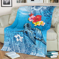 Hawaii Sea Turtle and Tropical Flowers Blanket Polynesian Tattoo Undersea Vibe