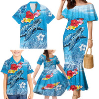 Hawaii Sea Turtle and Tropical Flowers Family Matching Mermaid Dress and Hawaiian Shirt Polynesian Tattoo Undersea Vibe