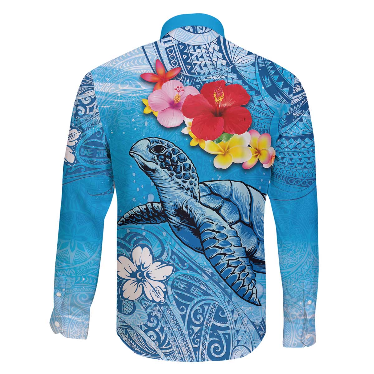Hawaii Sea Turtle and Tropical Flowers Family Matching Off Shoulder Short Dress and Hawaiian Shirt Polynesian Tattoo Undersea Vibe LT03 - Polynesian Pride