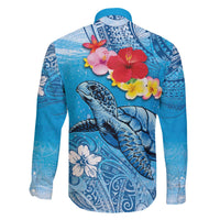 Hawaii Sea Turtle and Tropical Flowers Family Matching Off Shoulder Short Dress and Hawaiian Shirt Polynesian Tattoo Undersea Vibe LT03 - Polynesian Pride