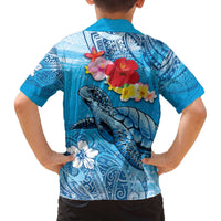 Hawaii Sea Turtle and Tropical Flowers Family Matching Puletasi and Hawaiian Shirt Polynesian Tattoo Undersea Vibe LT03 - Polynesian Pride