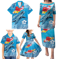Hawaii Sea Turtle and Tropical Flowers Family Matching Puletasi and Hawaiian Shirt Polynesian Tattoo Undersea Vibe LT03 - Polynesian Pride