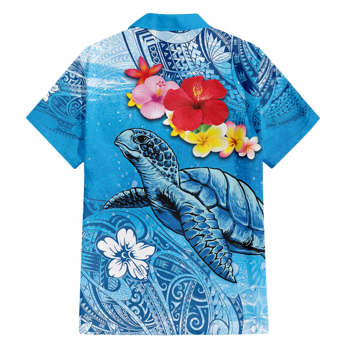 Hawaii Sea Turtle and Tropical Flowers Family Matching Puletasi and Hawaiian Shirt Polynesian Tattoo Undersea Vibe LT03 - Polynesian Pride