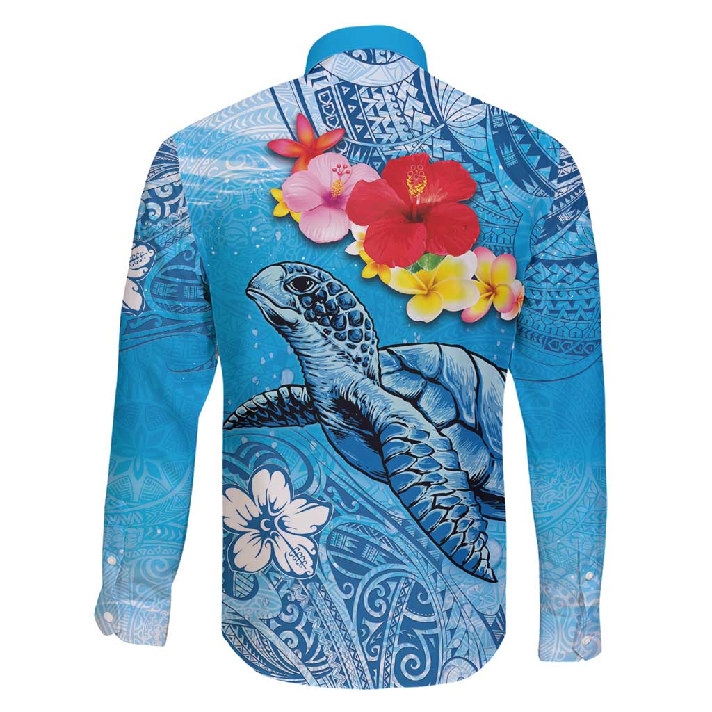 Hawaii Sea Turtle and Tropical Flowers Family Matching Short Sleeve Bodycon Dress and Hawaiian Shirt Polynesian Tattoo Undersea Vibe