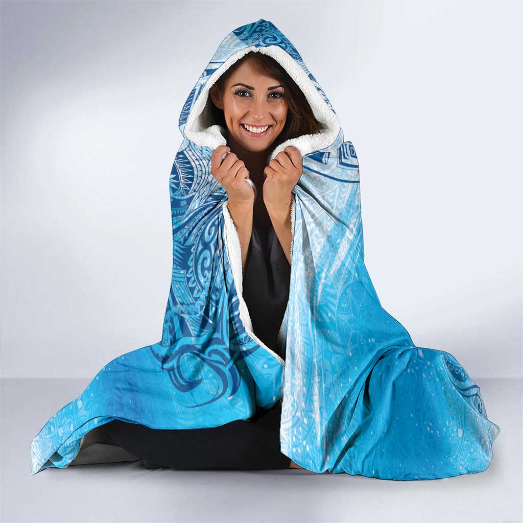 Hawaii Sea Turtle and Tropical Flowers Hooded Blanket Polynesian Tattoo Undersea Vibe