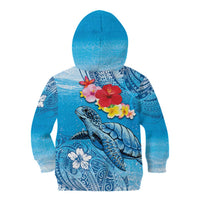 Hawaii Sea Turtle and Tropical Flowers Kid Hoodie Polynesian Tattoo Undersea Vibe