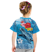 Hawaii Sea Turtle and Tropical Flowers Kid T Shirt Polynesian Tattoo Undersea Vibe