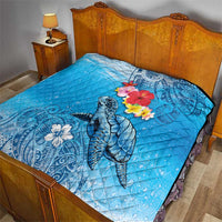 Hawaii Sea Turtle and Tropical Flowers Quilt Polynesian Tattoo Undersea Vibe
