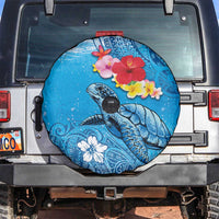 Hawaii Sea Turtle and Tropical Flowers Spare Tire Cover Polynesian Tattoo Undersea Vibe LT03 Blue - Polynesian Pride