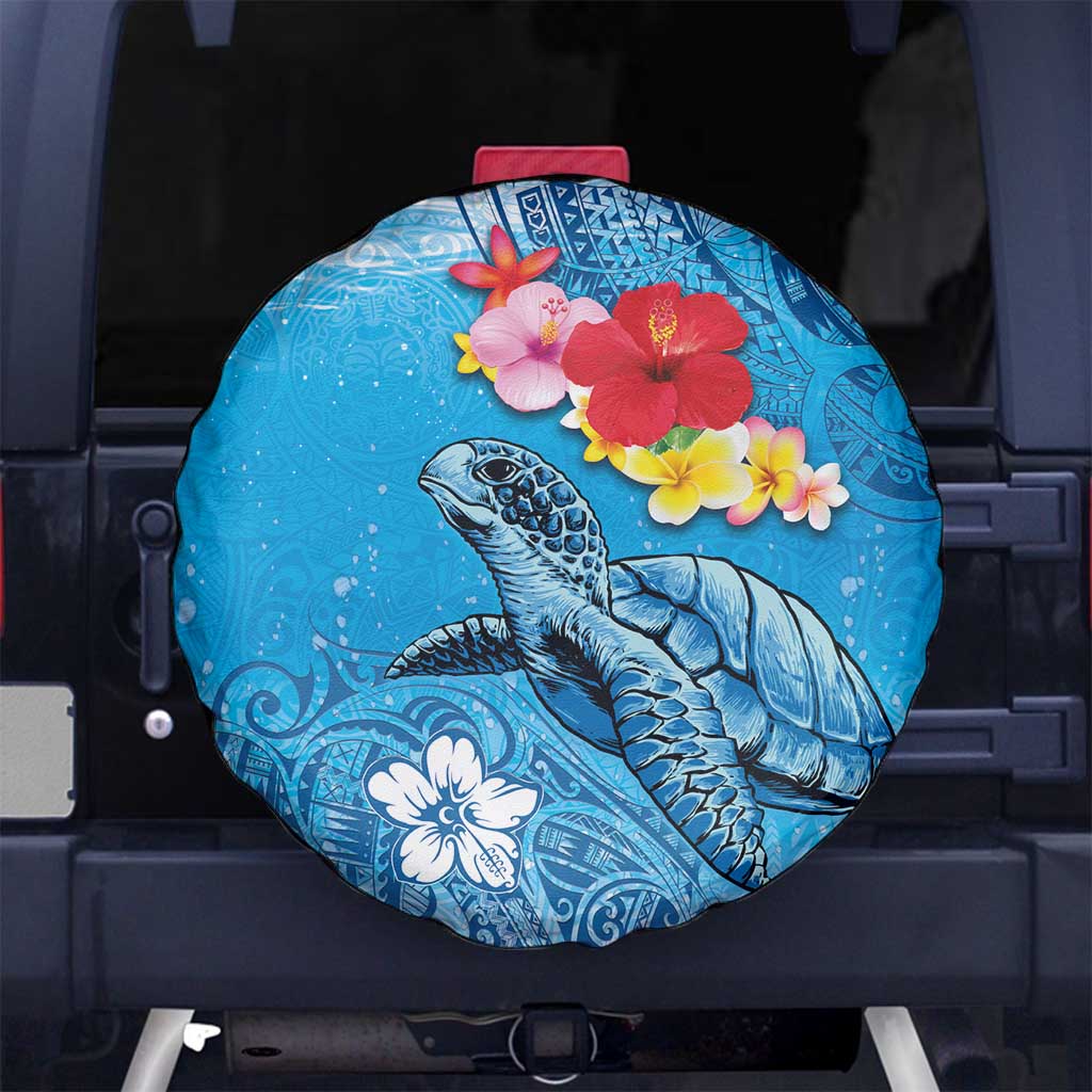 Hawaii Sea Turtle and Tropical Flowers Spare Tire Cover Polynesian Tattoo Undersea Vibe LT03 - Polynesian Pride
