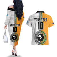 Custom Fiji and Australia Rugby Couples Matching Off The Shoulder Long Sleeve Dress and Hawaiian Shirt Aboriginal and Fijian Masi Pattern LT03 - Polynesian Pride