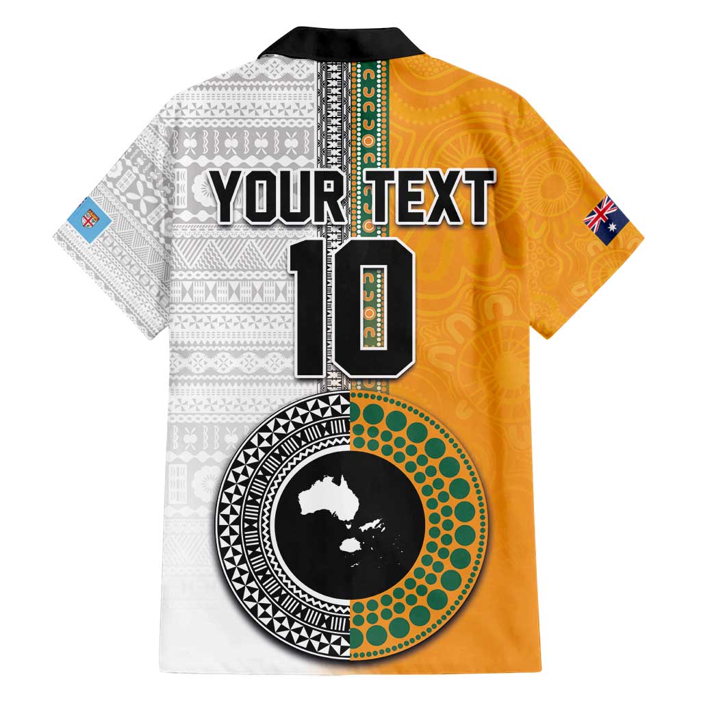 Custom Fiji and Australia Rugby Family Matching Long Sleeve Bodycon Dress and Hawaiian Shirt Aboriginal and Fijian Masi Pattern LT03 - Polynesian Pride