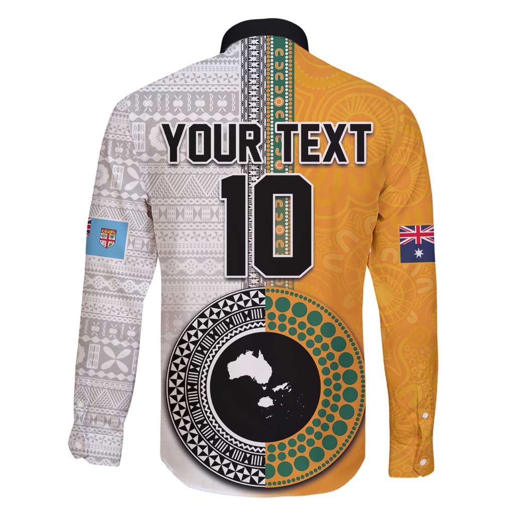 Custom Fiji and Australia Rugby Family Matching Mermaid Dress and Hawaiian Shirt Aboriginal and Fijian Masi Pattern LT03 - Polynesian Pride