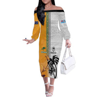 Custom Fiji and Australia Rugby Family Matching Off The Shoulder Long Sleeve Dress and Hawaiian Shirt Aboriginal and Fijian Masi Pattern LT03 Mom's Dress White - Polynesian Pride
