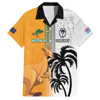 Custom Fiji and Australia Rugby Family Matching Off Shoulder Maxi Dress and Hawaiian Shirt Aboriginal and Fijian Masi Pattern LT03 Dad's Shirt - Short Sleeve White - Polynesian Pride
