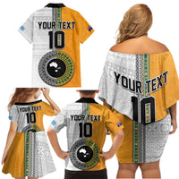 Custom Fiji and Australia Rugby Family Matching Off Shoulder Short Dress and Hawaiian Shirt Aboriginal and Fijian Masi Pattern LT03 - Polynesian Pride