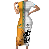 Custom Fiji and Australia Rugby Family Matching Short Sleeve Bodycon Dress and Hawaiian Shirt Aboriginal and Fijian Masi Pattern LT03 Mom's Dress White - Polynesian Pride