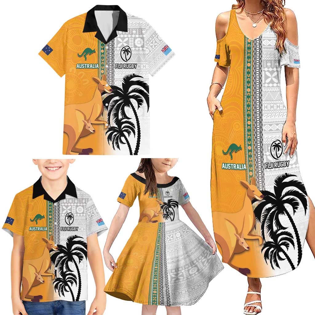 Custom Fiji and Australia Rugby Family Matching Summer Maxi Dress and Hawaiian Shirt Aboriginal and Fijian Masi Pattern LT03 - Polynesian Pride