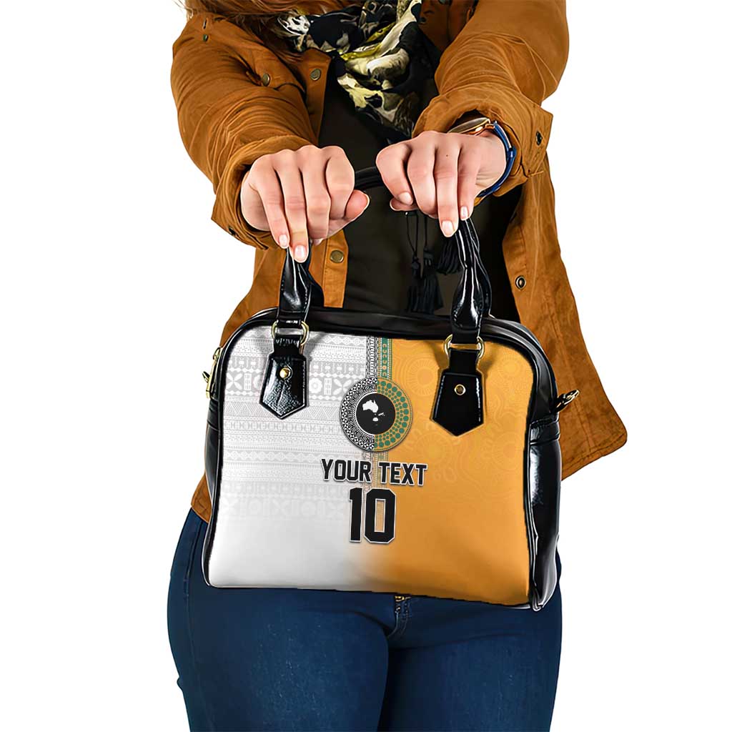 Custom Fiji and Australia Rugby Shoulder Handbag Aboriginal and Fijian Masi Pattern